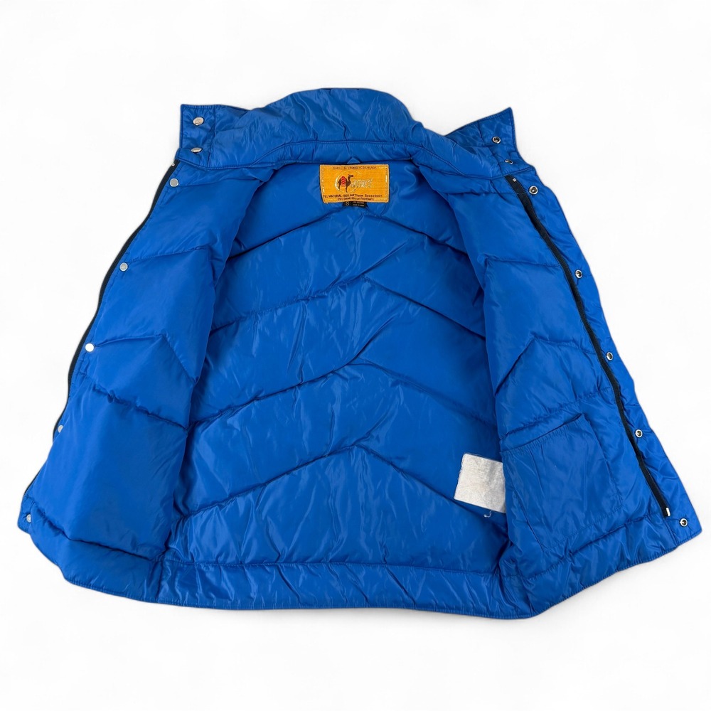 Vintage Camel Puffer Vest Mens S‎ Blue Orange Goose Down 80/20 Retro Insulated - Picture 4 of 10